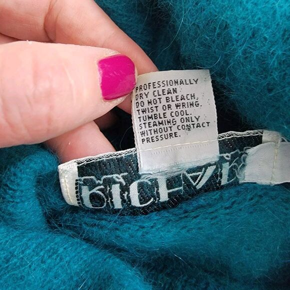 VTG Richard And Company Lambswool Angora Sweater Retro Geometric Teal Purple M - Picture 4 of 15